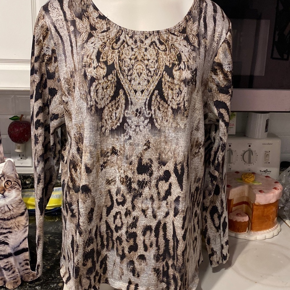 H womens One World casual stretch long sleeve plus size top 1X